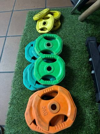 Barra de gimnasio con discos. body pump