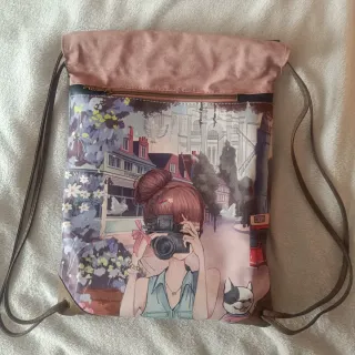Bolso Mochila Dibujo Chica Cámara Sin usar