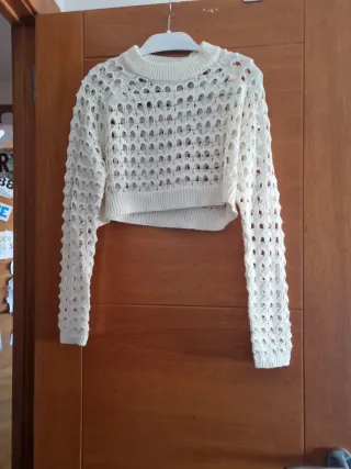 Jersey blanco de punto calado fino