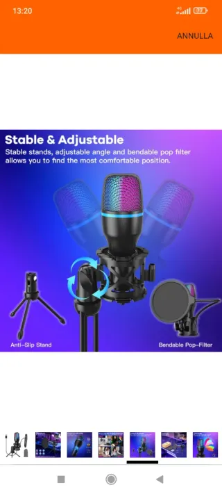 Microfono gaming PC usb con treppiede e filtro