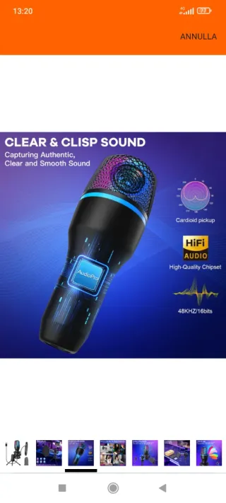 Microfono gaming PC usb con treppiede e filtro