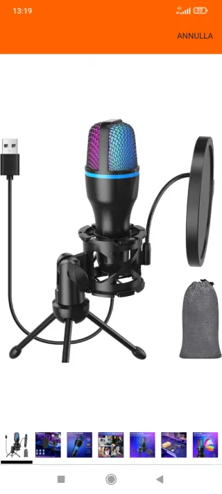 Microfono gaming PC usb con treppiede e filtro