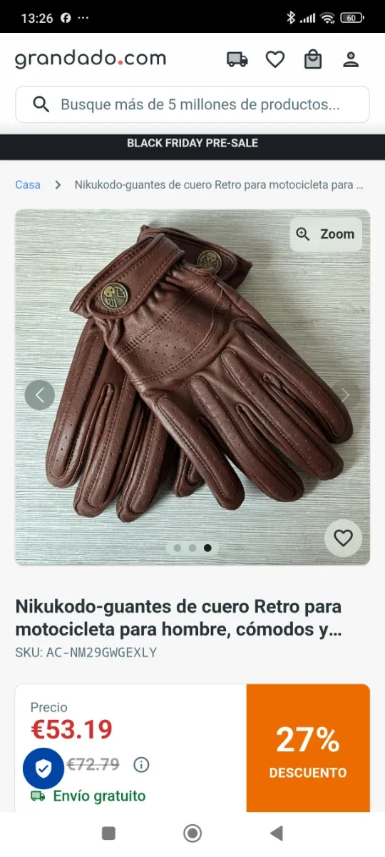 Guantes de cuero Retro Nikukodo Moto talla S-M