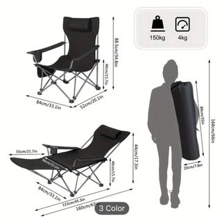 2 Sillas de Camping Plegables Negras