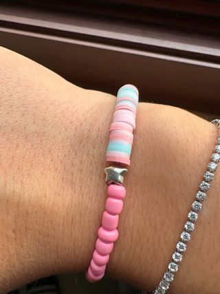 Bracciale perline rosa e azzurro con stella