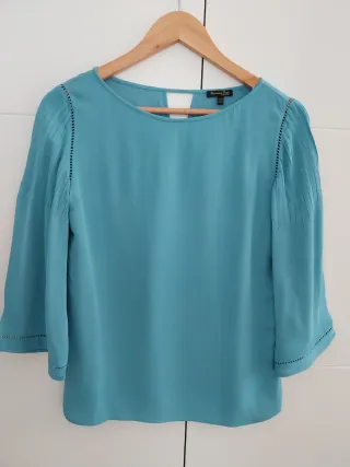 Blusa Massimo Dutti Teal Manga 3/4