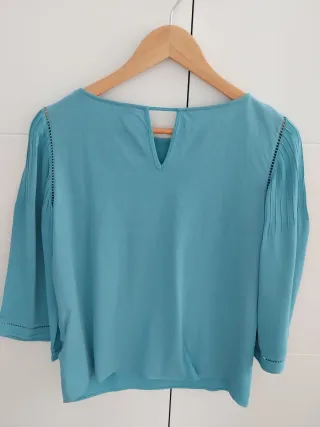 Blusa Massimo Dutti Teal Manga 3/4
