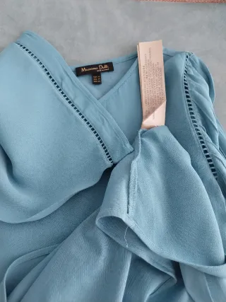 Blusa Massimo Dutti Teal Manga 3/4
