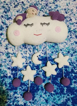 Móvil Cuna Bebé Hecho a Mano Nube Estrellas Luna