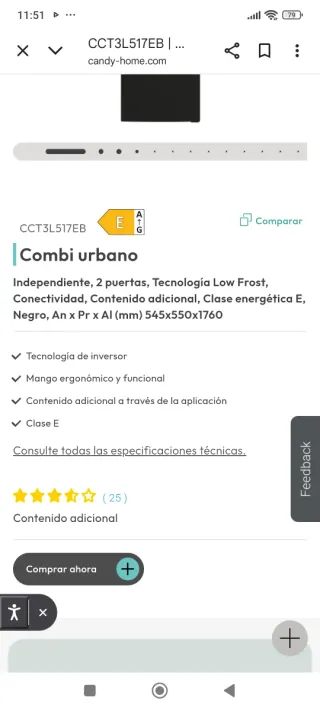 Frigorífico Candy CCT3L5E Negro