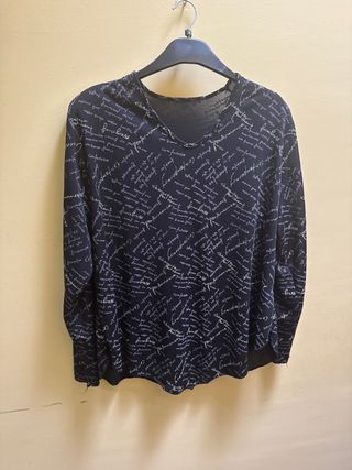 Blusa fiesta poliéster negra con estampado tallaXl