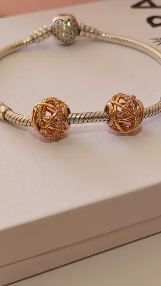 Lote 2 Charm PANDORA Rose Entrelazado Circonitas.