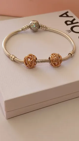 Lote 2 Charm PANDORA Rose Entrelazado Circonitas.