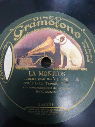 Disco pizarra 78rpm 10” cupletera Teresita Pons.