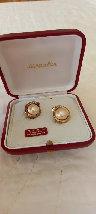 Pendientes Majorica Perla Baño Oro Plata Ley