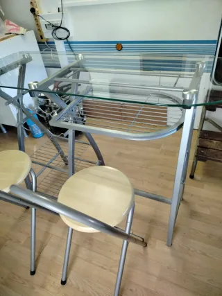 Mesa auxiliar cocina cristal y metal