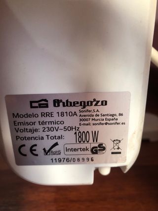 Radiador bajo consumo 1800W