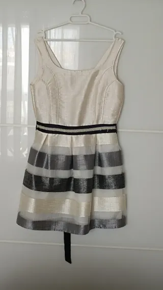 Vestido fiesta dorado y plateado