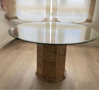 Mesa comedor de cristal y mármol octogonal