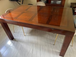 Mesa comedor madera y cristal
