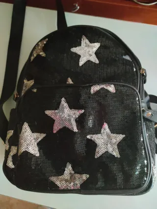 Mochila estrellas lentejuelas rosa y plata