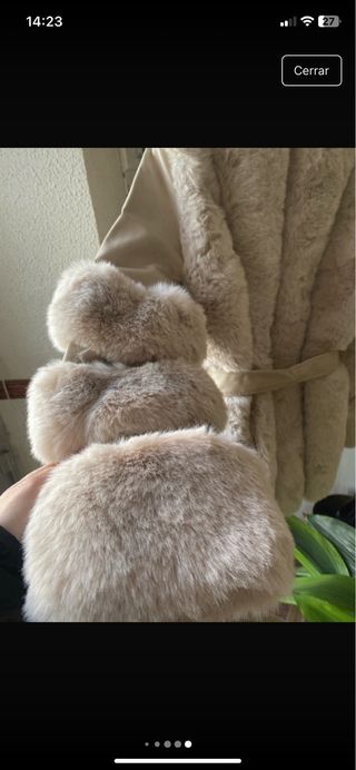 Abrigo pelo y polipiel beige