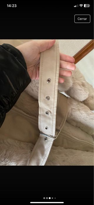 Abrigo pelo y polipiel beige