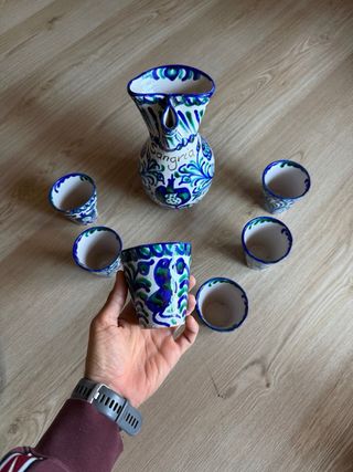 Juego Jarra Sangria y 6 Vasos Cerámica