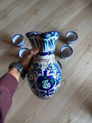 Juego Jarra Sangria y 6 Vasos Cerámica