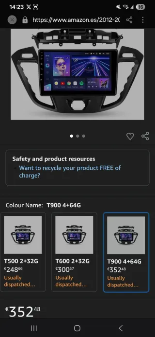 Pantalla Android 9" Ford Transit/Tourneo 2GB/64GB