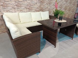 Conjunto terraza mimbre marrón