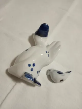 Set 2 Soprammobili Ceramica Anatra e Uccellino