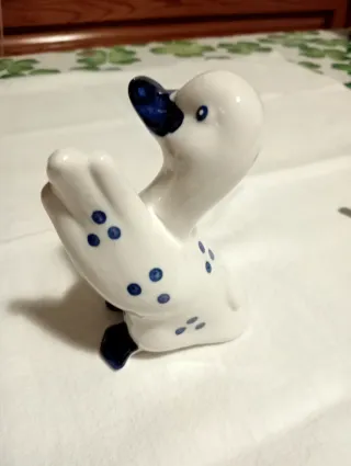 Set 2 Soprammobili Ceramica Anatra e Uccellino