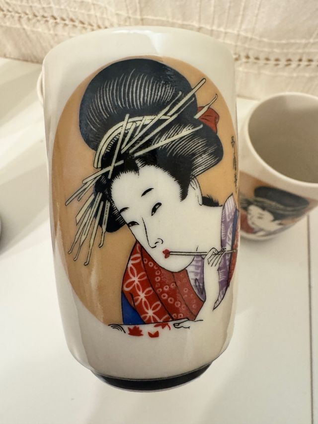 Set di tazze da tè giapponesi vintage Geisha