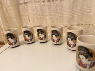 Juego Vasos Té Japoneses Vintage Geisha