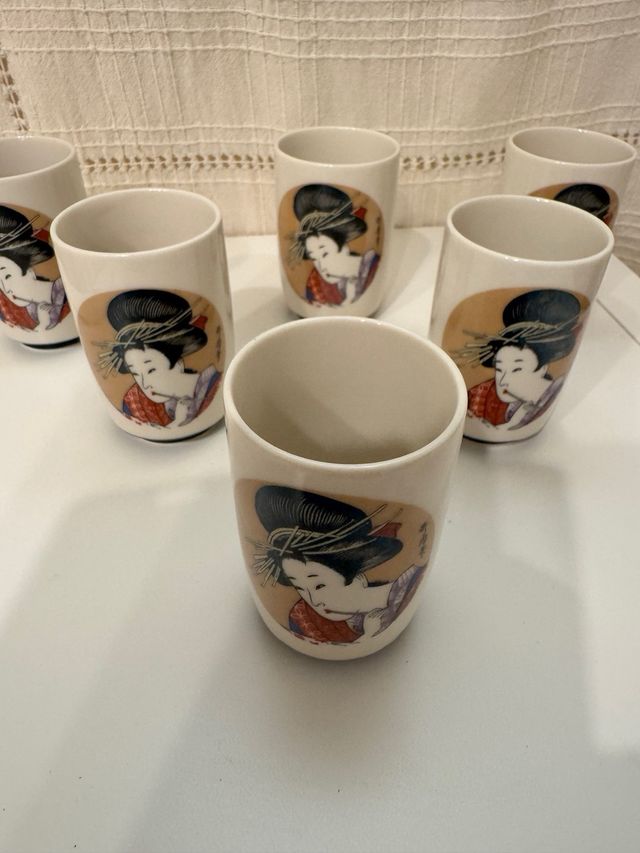 Set di tazze da tè giapponesi vintage Geisha