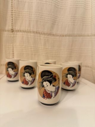 Juego Vasos Té Japoneses Vintage Geisha