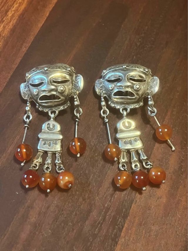 Orecchini vintage artigianali argento e ambra