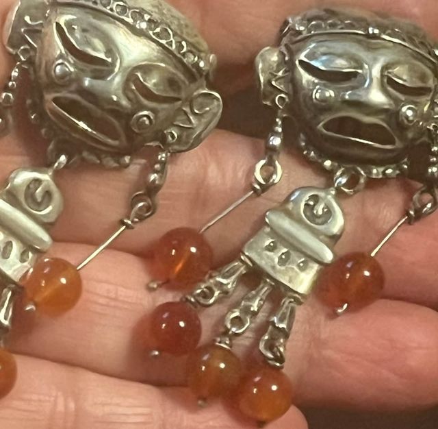 Orecchini vintage artigianali argento e ambra