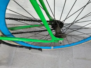 Bicicleta Fixie Verde Ruedas Azules