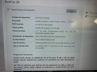 Ordenador PC i5 16GB RAM HD Graphics 530 (128 MB)