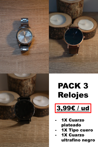 Pack 3 Relojes Cuarzo y Cuero