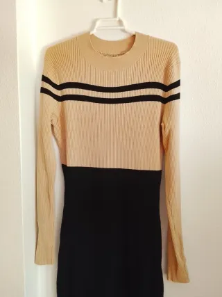 Vestido largo beige y negro