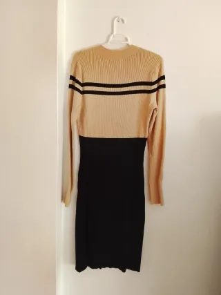 Vestido largo beige y negro