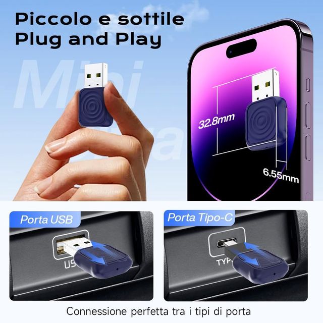 Carlinkit Mini Adattatore Wireless USB-A/C