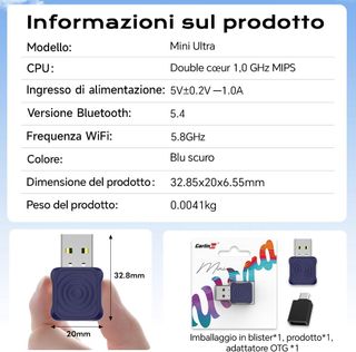 Carlinkit Mini Adattatore Wireless USB-A/C