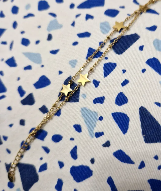 Pulsera Acero Estrellas Doradas