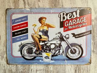Cartel Metálico Garaje Motos Vintage