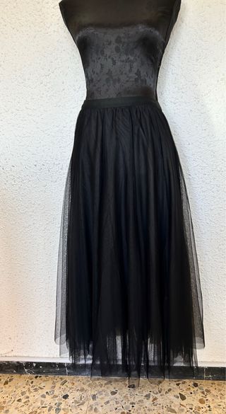 Falda larga gasa negra