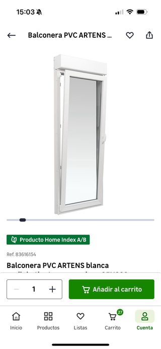 Balconera oscilobatiente con persiana